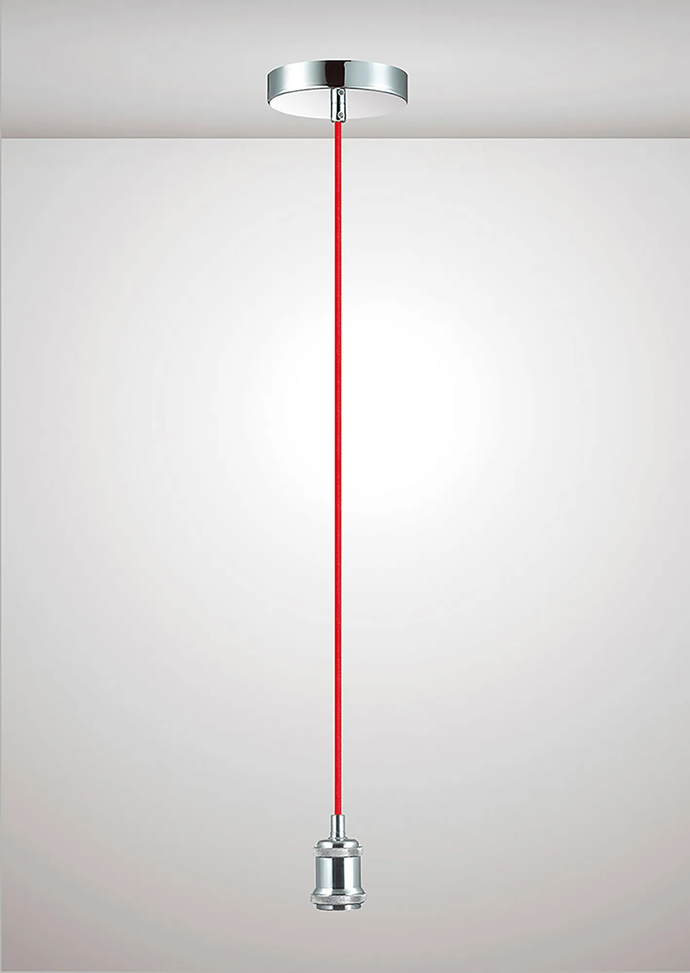 Dreifa 1.5m Single Pendant, 1 x E27, Polished Chrome/Red Braided Cable (Maximum Load 1.5kg) D0174  Deco Dreifa Pendant